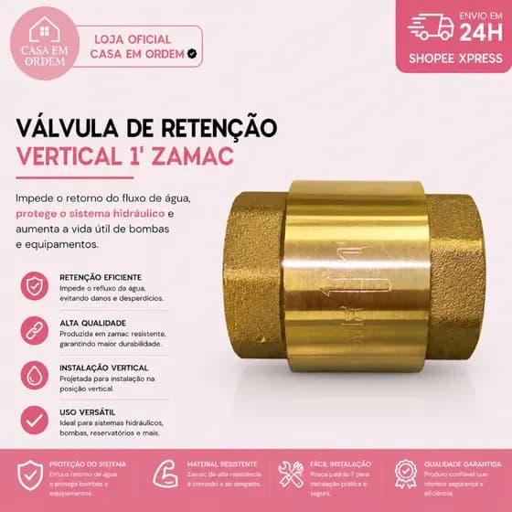 Válvula de Retenção Vertical Metal de 1'' Polegada