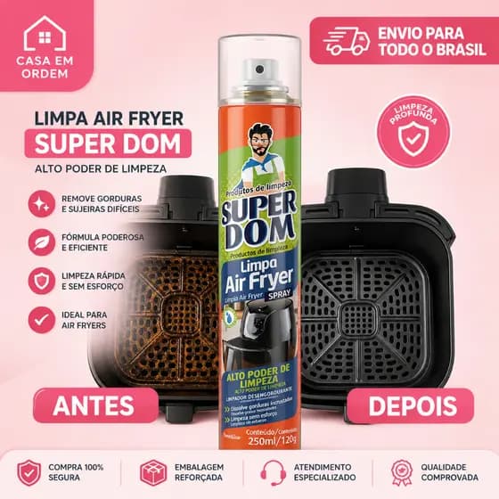Spray Limpa Air Fryer 250ml Limpeza Profunda Brilho Imediato Dissolve Gordura Uso Dário Preserva