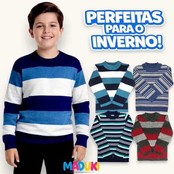 Kit 2 Blusas de Lã Tricot Infantil Juvenil Masculino Inverno
