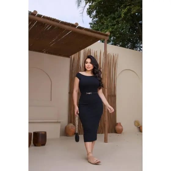 vestido feminino midi com detalhe na costas modinha