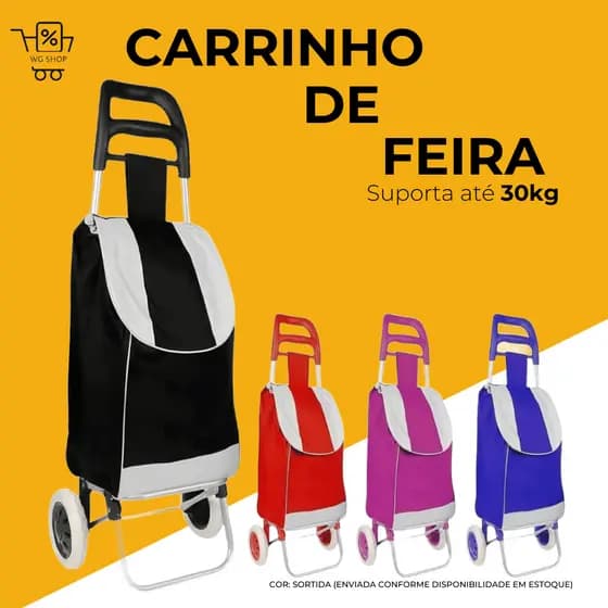 Carrinho de Compras Carrinho de Feira Supermercado Multiuso Feira Até 30Kg Com Rodinhas Dobrável