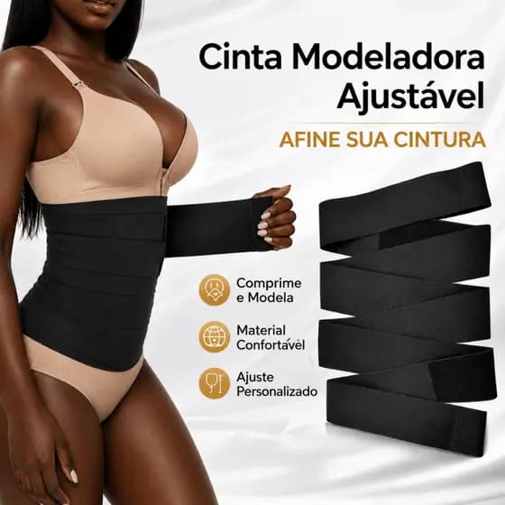 Cinta Modeladora INVISÍVEL Faixa Cintura Queima Gordura Preta Wrap Waist Trainer Tape