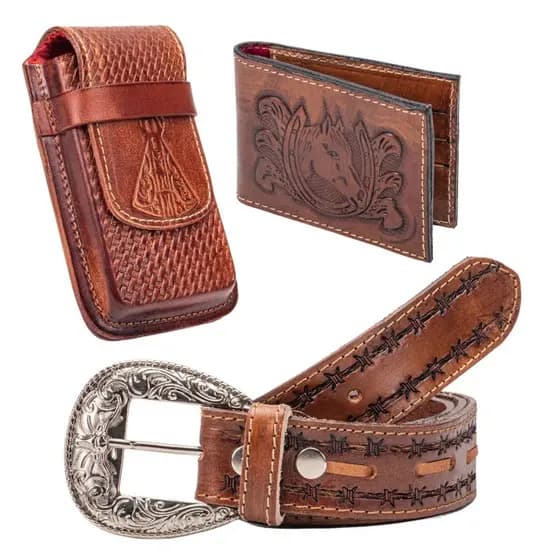 Kit Cowboy Country Cinto + Carteira + Capa Bainha De Celular