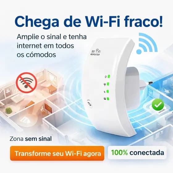 Repetidor WiFi 300Mbps Bivolt Amplificador Sinal 2.4GHz WPS Fácil Instalação Tomada