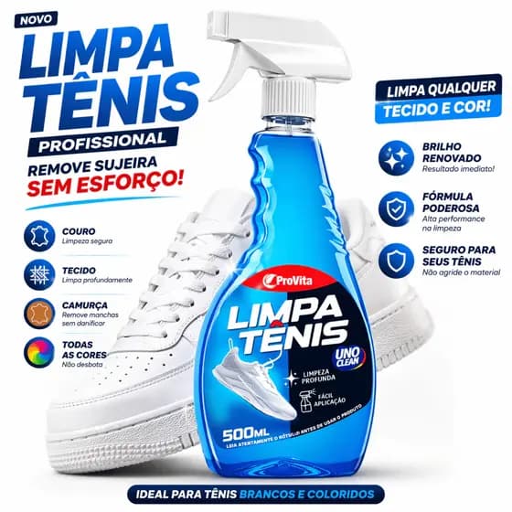 Limpa Tenis Spray Premium 500ML Limpeza Profunda Remove Manchas Sujeira Pesada Couro Tecido Borracha