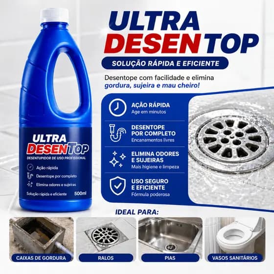 Desentupidor Líquido Ultra Desentop Cano Pia Ralo Fossa Vaso Sanitário Cozinha Caixas de Gordura