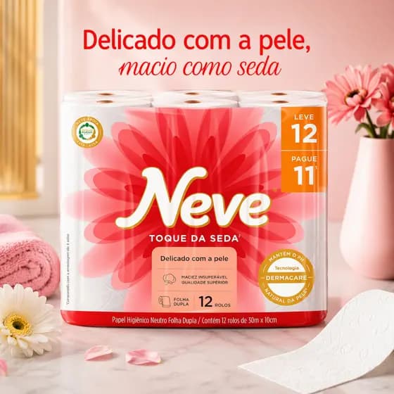 Papel Higienico Neve Toque Seda Folha Dupla 12 Rolos 30m Leve 12 Pague 11 Macio Oferta Premium