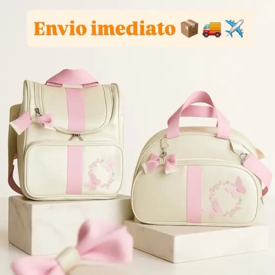 Bolsa Maternidade Kit 2 peças mamãe e bebê Bordado Borboletas/ Safari / impermeável luxo / sintétic