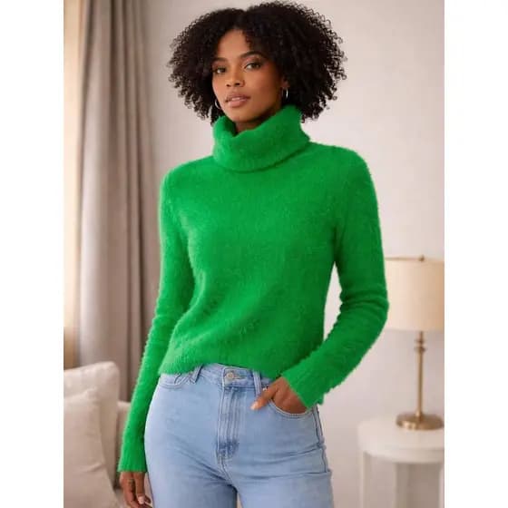 Blusa de Gola Alta em Lã de Coelho – Macia, Elegante e Confortável Coelho com Gola Alta | Sofisticação e Conforto