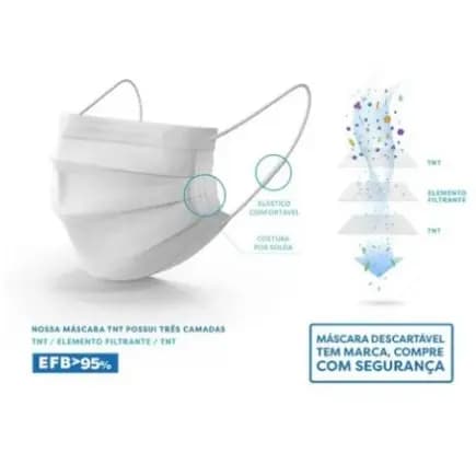 Máscara Descartável De Proteção Facial Tripla BYD Caixa C/ 50 Peças Modelo Branco top da linha original