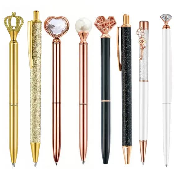 Kit 3 Peças Canetas Esferográficas Luxo Glitter e Strass Papelaria Escola Escritório Clinica