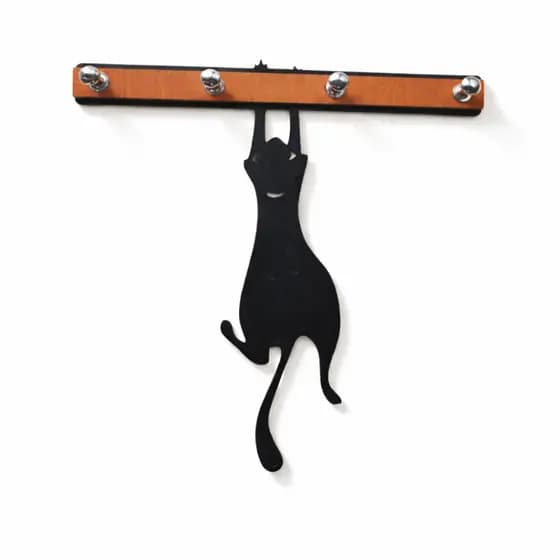 Porta Chave Gato Pendurado Decorativo de Parede Sala MDF - 4 Ganchos