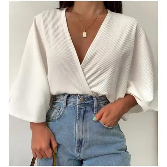 Blusa Transpassada Cropped Feminino Decote V