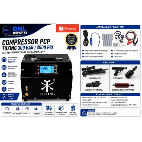 Compressor de Ar de Alta Pressão Tuxing 300 Bar Digital 220V