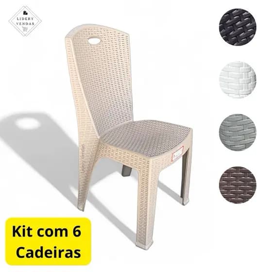 Cadeira de Plástico 6 Unidades Reforçada sem Braço Rattan Jardim Poltrona Branca Preta camurça Cinza Marrom Lanchonete