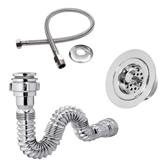 Kit C Sifão Sanfonado + Engate Flexível 60cm + Válvula Americana Metal