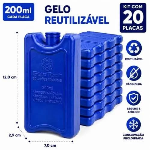 Gelo rígido reutilizável 200 ml Gelotech Kit 20 unidades - ideal para cooler, caixa térmica