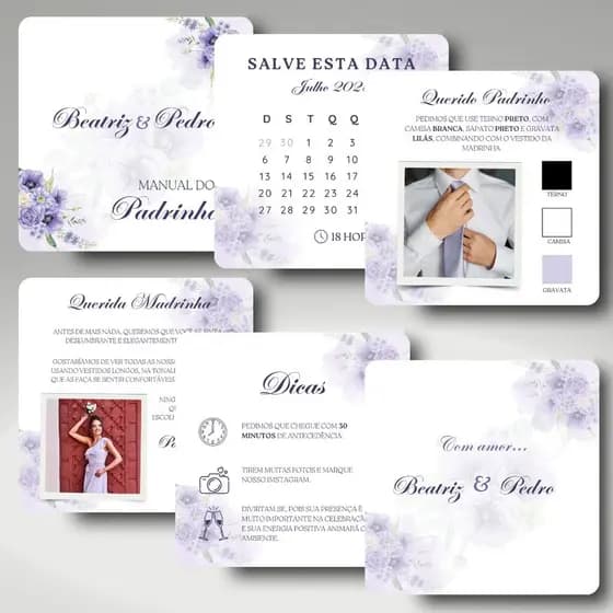 Convite Manual de Padrinhos de Casamento Kit - 10un /12un /14un /16un
