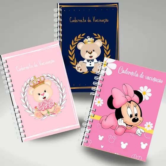 Caderneta de Vacina personalizada com o nome de bebê temas variados
