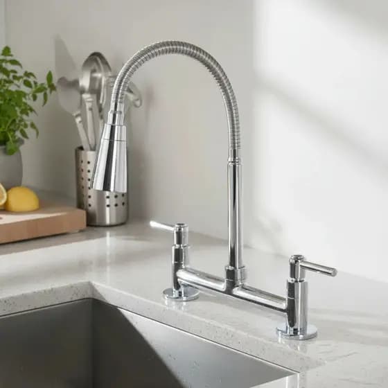 Torneira Misturador Cozinha Mesa Bancada Tubo Conic Flexível Cromado Duplo Jato Luxo