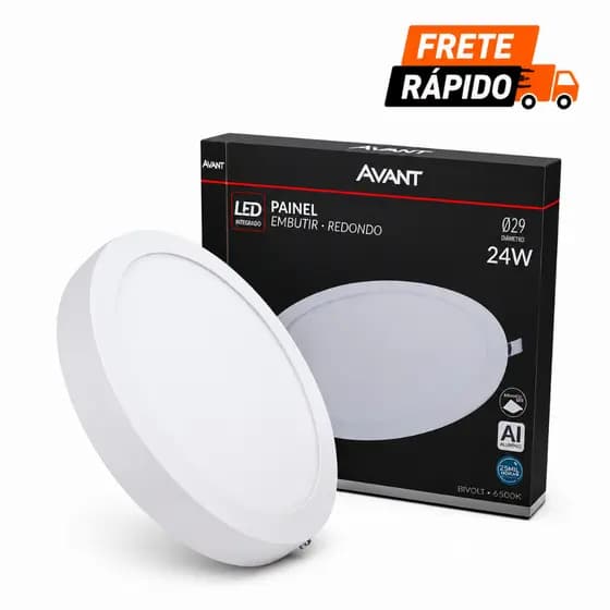 Kit 2un Painel LED 24W Sobrepor Redondo 6500K Avant Bivolt Iluminação Forte Alta Durabilidade Econômico Teto