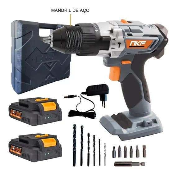 Parafusadeira de Impacto 20V NKF Furadeira de Impacto com 2 Baterias Parafusadeira com Maleta FP20X2