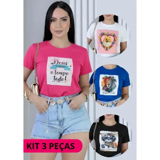 KIT COM 3 BLUSAS T-SHIRTS SORTIDAS- VESTE DO G AO GG
