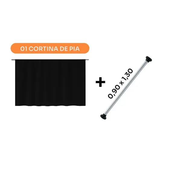 Kit Cortina de Pia PVC + Varão Extensível Ajustável 50cm a 130cm Cozinha