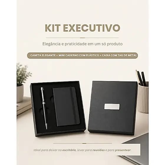 Kit Executivo Mini Caderno e Caneta Presente Corporativo Escritório Bloco de Notas Personalizado