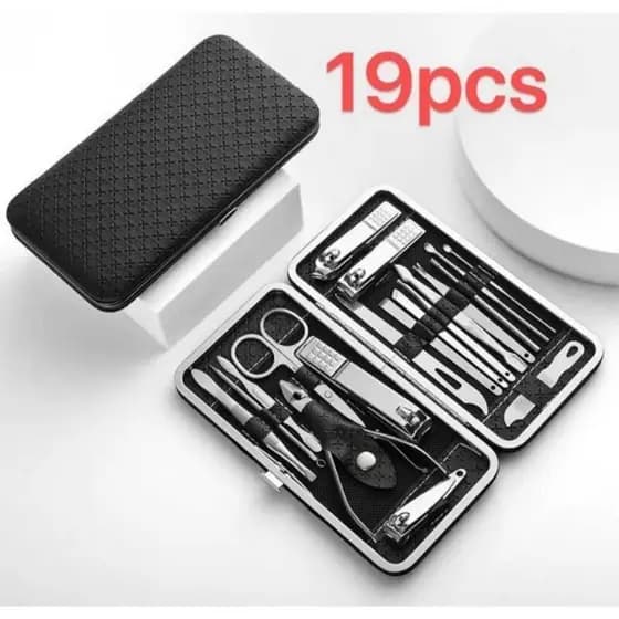 Kit 19 Cortador De Unha Manicure Portatil Estojo Pinca Tesoura C/Organizador de couro de luxo-G2-13