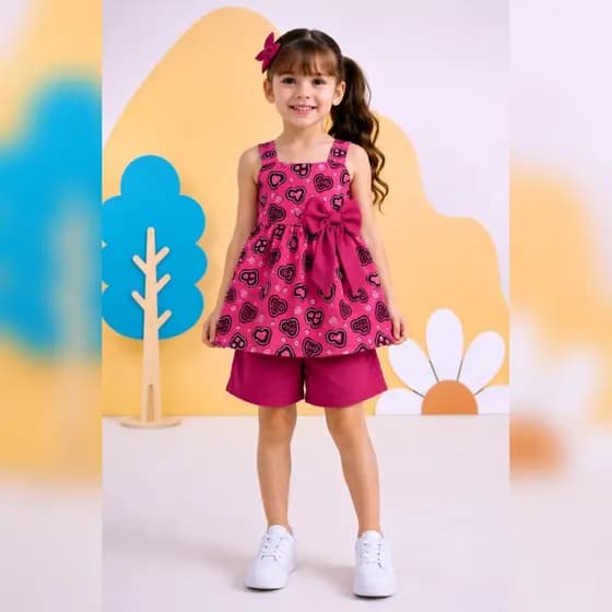 Conjunto Infantil Feminino Menina Verão Blusinha com Short, batinha com shortinho laço, look infantil roupa de menina