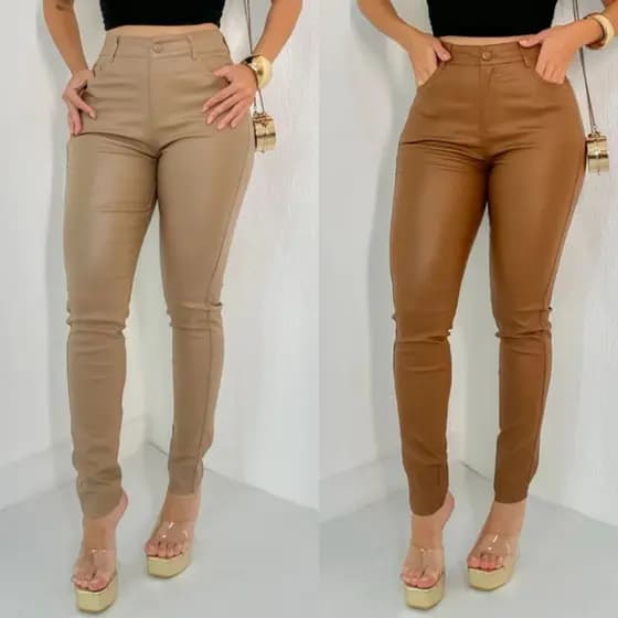 Calça Feminina Resinada Elastano Confortavel Blogueira Alta Tendencia QUEIMA DE ESTOQUE