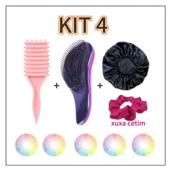 Kit 1 Touca de Cetim+ 1 Escova Mágica + 1 Escova Onda + 1xuxa de Cetim