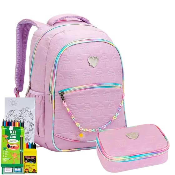 Mochila Costas Reforcada Soft Matelasse Just Teen Denlex Juvenil Meninas Escolar Passeio