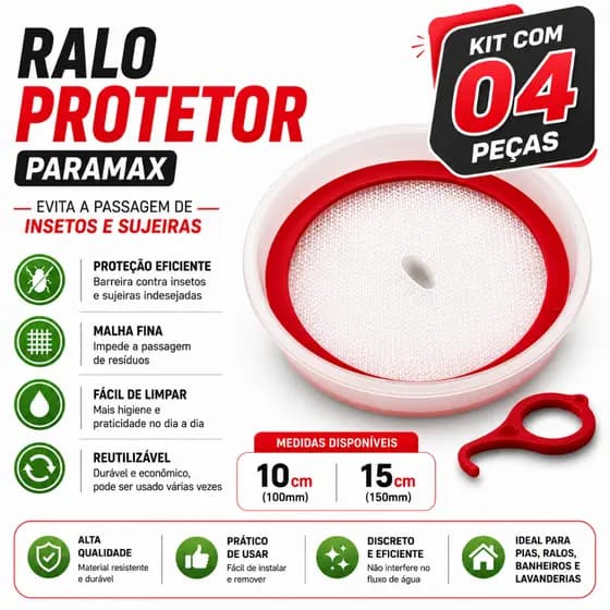 Kit com 04 Tela Ralo Protetor Contra Insetos Mosquito Dengue Barata Escorpião 10cm ou15Cm Paramax