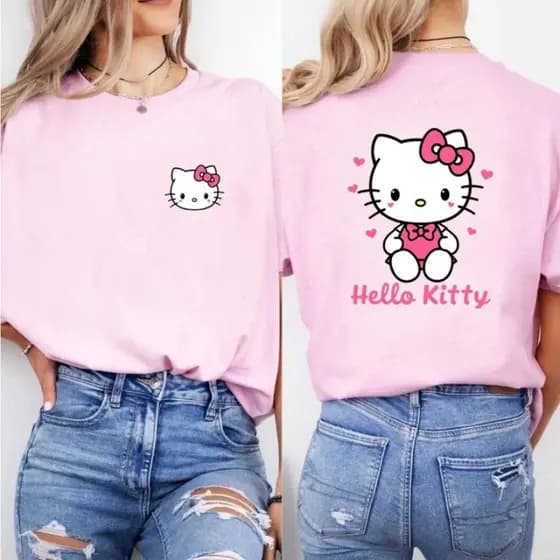 Camiseta Estampada Hello Kitty Camisa 100% Algodão Tshirt Básica Blusa Feminina