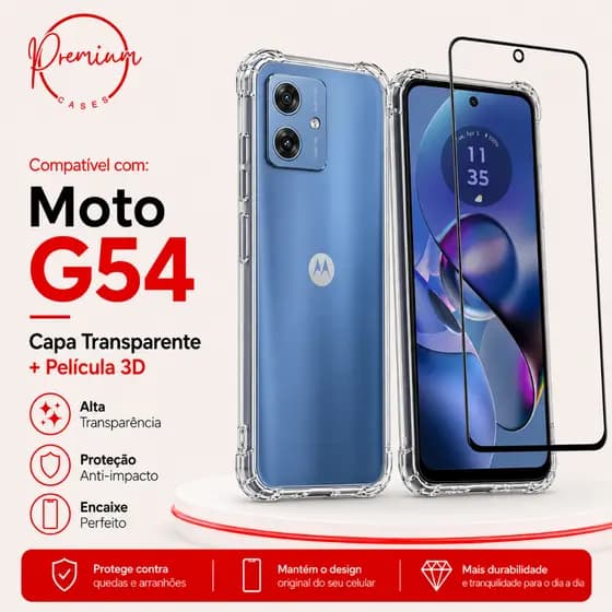 Capa Capinha Anti Impacto Compatível Com Moto G54 5G E/OU Película 3D Vidro Temperado