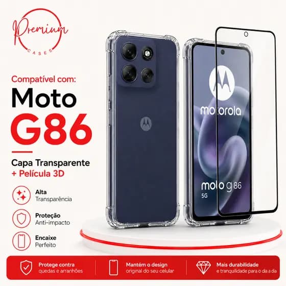 Capa Capinha Anti Impacto Compatível Com Motorola Moto G86 E/OU Película 3D Vidro Temperado
