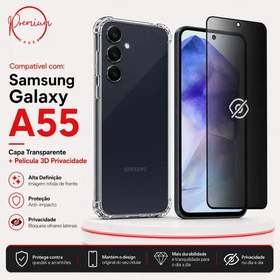 Capa Capinha Anti Impacto Para Galaxy A55 5G + Película 3D Privacidade