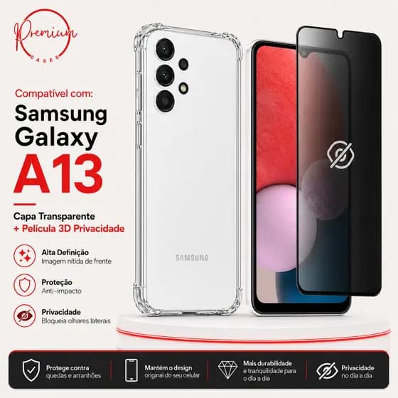Capa Capinha Anti Impacto Para Galaxy A13 + Película 3D Privacidade Anti Spy Espião