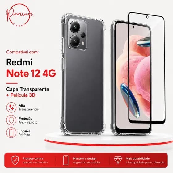 Capa Capinha Anti Impacto Para Redm Note 12 4G + Película 3D Vidro Temperado