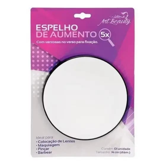 Espelho Redondo com Ventosa 14cm Aumento 5x Barba Maquiagem Banheiro Box