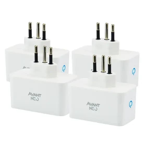 Kit 4 Tomadas Inteligente Smart Wi-Fi 2P+T Hexagonal 20A Bivolt Branco Neo Android/iOS Comando de Voz Alexa/Google Avant