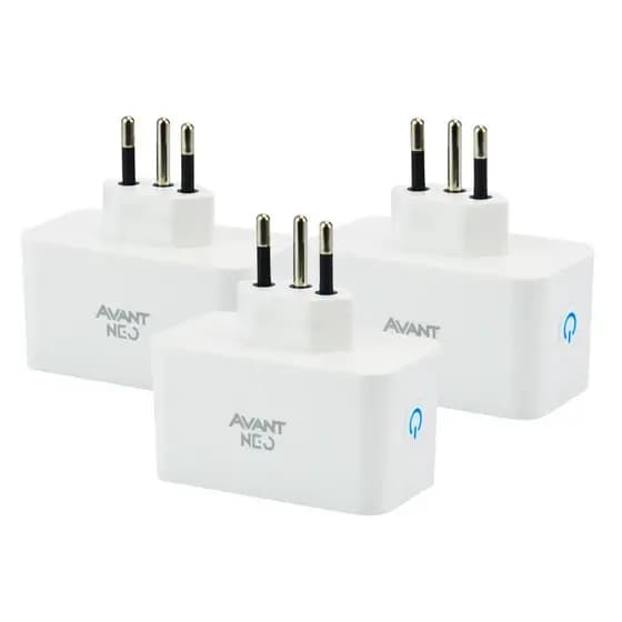Kit 3 Tomadas Inteligente Smart Wi-Fi 2P+T Hexagonal 20A Bivolt Branco Neo Android/iOS Comando de Voz Alexa/Google Avant