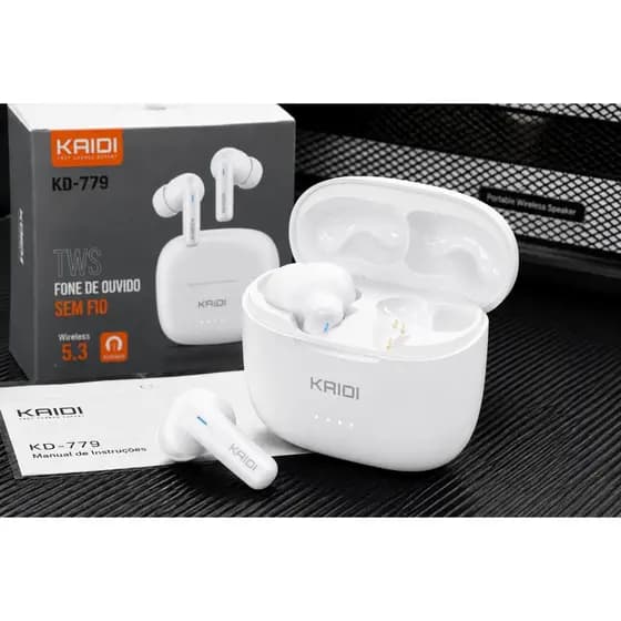 Fone de Ouvido Sem fio Bluetooth 5.4 Gamer Kaidi KD-779 Grave Forte Microfone HD Case Carregador IPX4 Android/iPhone