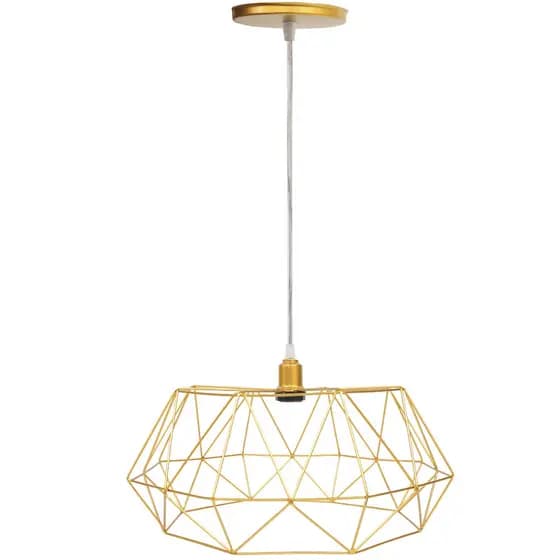 Pendente Aramado Estádio Grande Cabo Cristal 2M Luminária Lustre Teto Moderno Retrô Dourado
