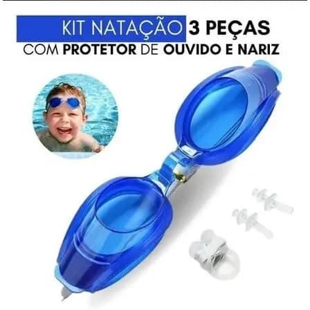 Kit Natação para Praia, Piscina para Criança: Óculos Proteção Mergulho, Protetor Nasal e Ouvido.