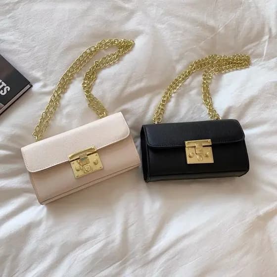 Bolsa Feminina Casual Festa Balada Pequena Estruturada Transversal Alça corrente dourada tendência estilosa