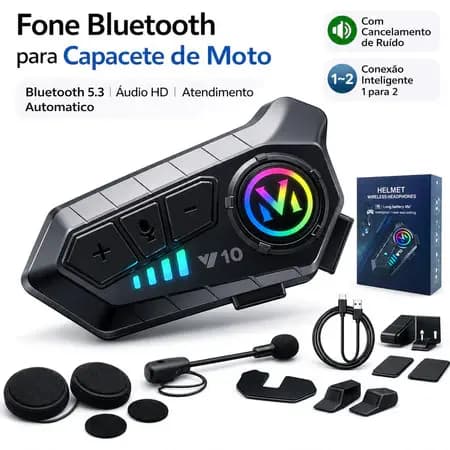Intercomunicador Fone de Ouvido Bluetooth para Capacete Moto com RGB e Microfone