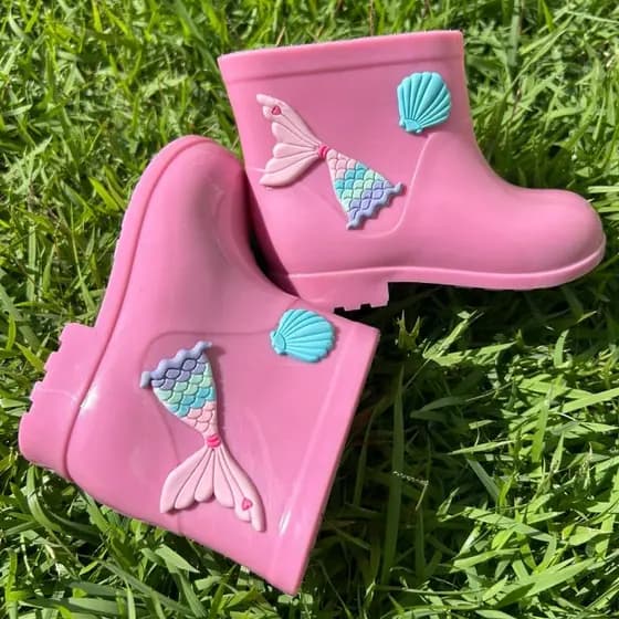 Galocha Infantil Menina Sereia Bota Confortável Impermeável Botinha de Chuva Macia Leve Injetada Charmosa